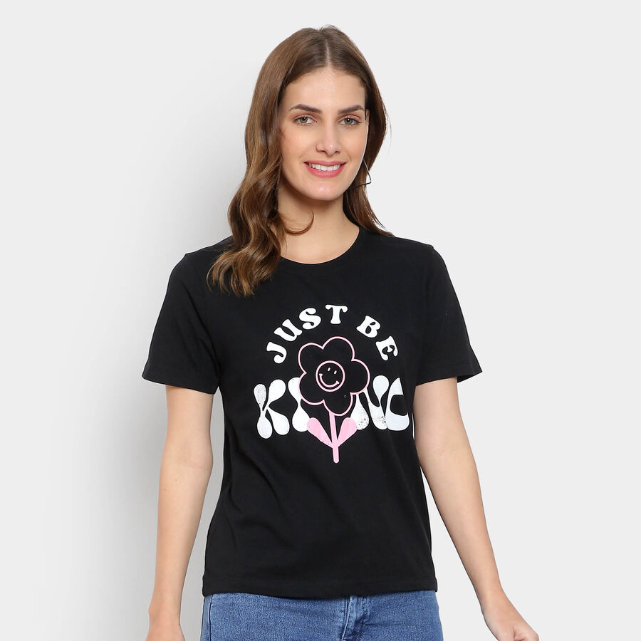Round Neck T-Shirt, काला, large image number null