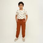 Boys Rust Orange Regular Fit Jogger Trousers, भूरा, small image number null