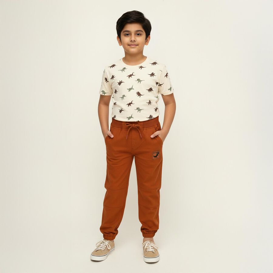Boys Rust Orange Regular Fit Jogger Trousers, भूरा, large image number null