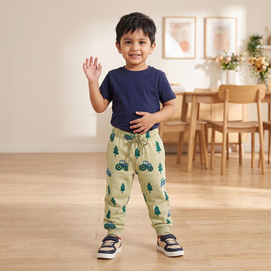 Boys' Beige Cartoon Print Drawstring Jogger Pyjama, Beige, large