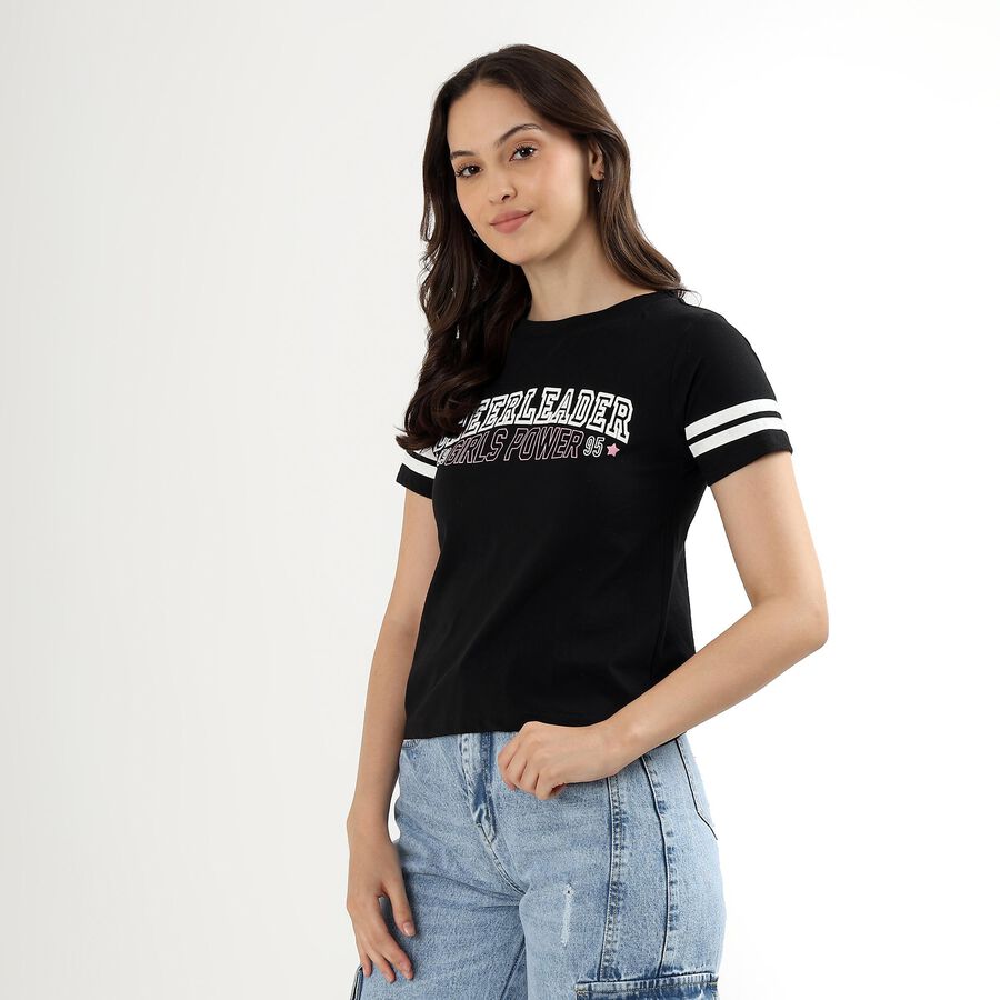 Ladies' 100% Cotton Round Neck T-Shirt, Black, large image number null