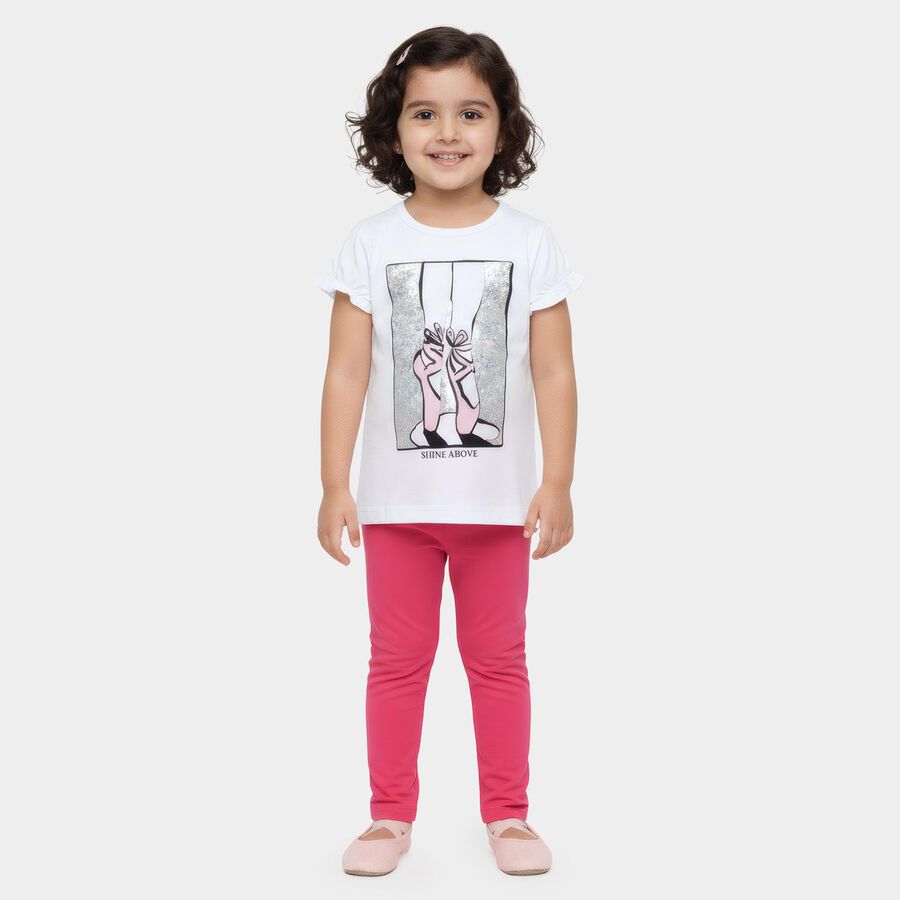Girls White Cotton Round Neck Casual T-Shirt, सफ़ेद, large