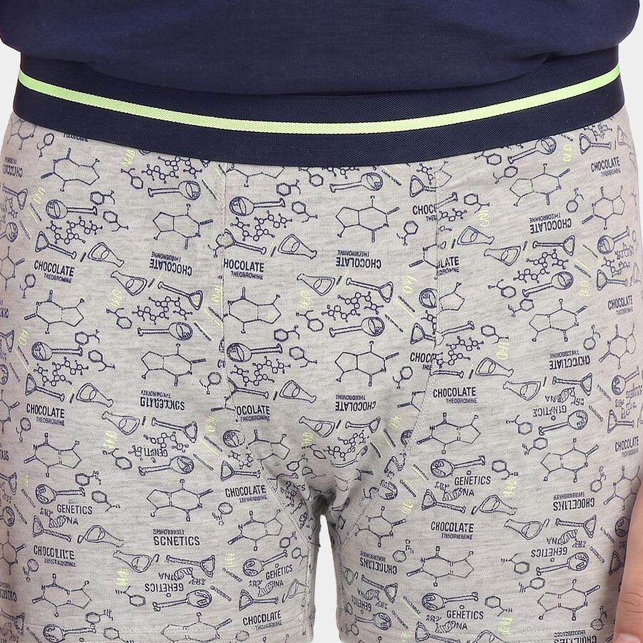 Boys Grey Regular Fit Printed Trunks, हल्का ग्रे, large