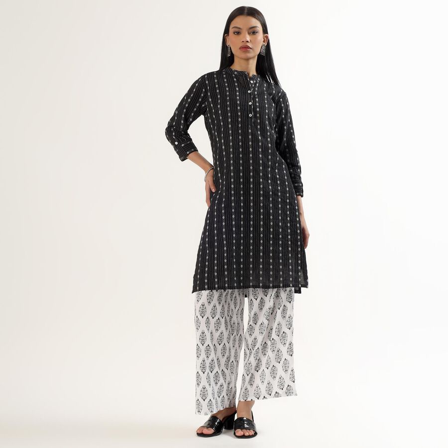 Women's White and Black Printed Wide-Leg Palazzos, Off White, large image number null