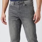 Men's Grey Straight Fit Washed Jeans, Light Grey, small