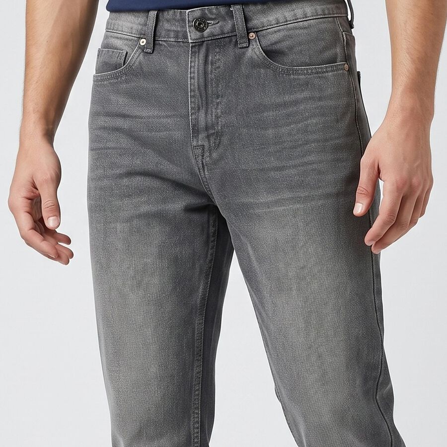 Men's Grey Straight Fit Washed Jeans, Light Grey, large