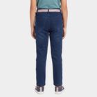 Girls' Navy Blue Straight Fit Embroidered Jeans, गहरा नीला, small