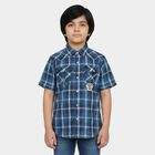 Boys Navy Blue Cotton Half Sleeves Spread Collar Western Casual Shirt, Navy Blue, small