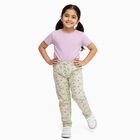 Girls Beige Bow and Floral Printed Cotton Blend Pyjama, गहरा पीला, small image number null