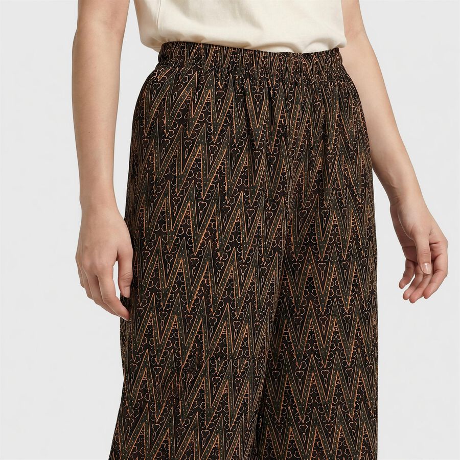 Women's Black Regular Fit Printed Palazzos, Black, large