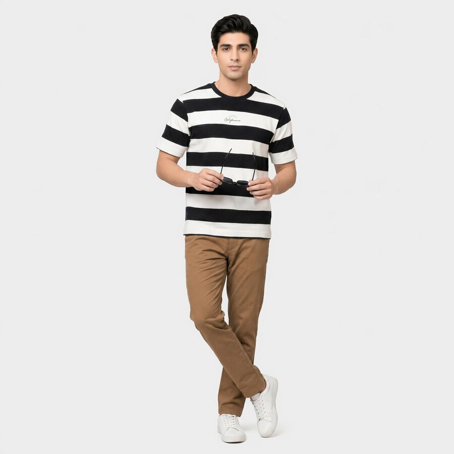 Men's Navy Blue Round Neck Regular T-Shirt, Navy Blue, large