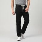 Men's Black Straight Fit Drawstring Jeans, काला, small