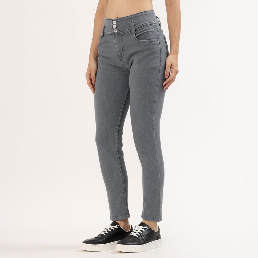 Women's Muted Steel Grey Skinny Fit High-Rise Jeans, गहरा ग्रे, large image number null