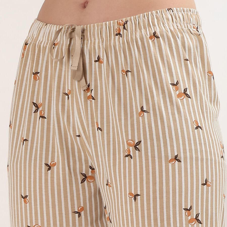 Women's Beige Regular Fit Cuffed Lounge Pyjama, गहरा पीला, large