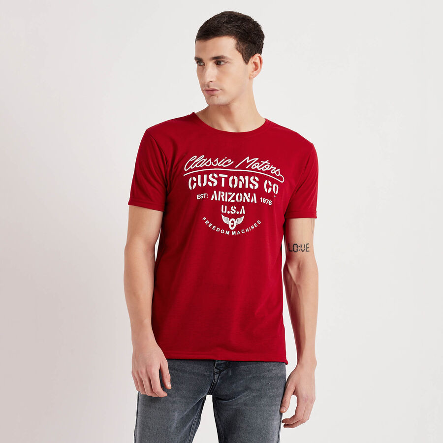 Round Neck T- Shirt, मरून, large image number null
