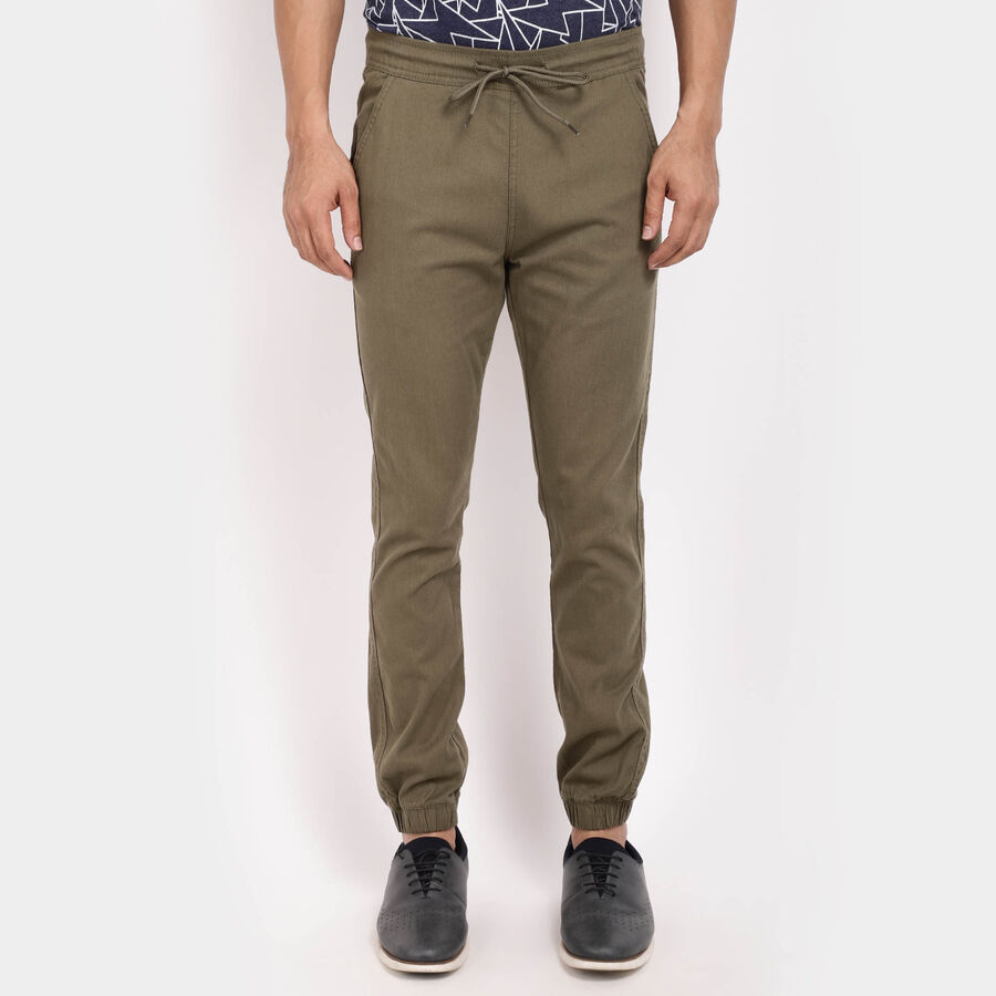 Solid Casual Trousers, Olive, large image number null