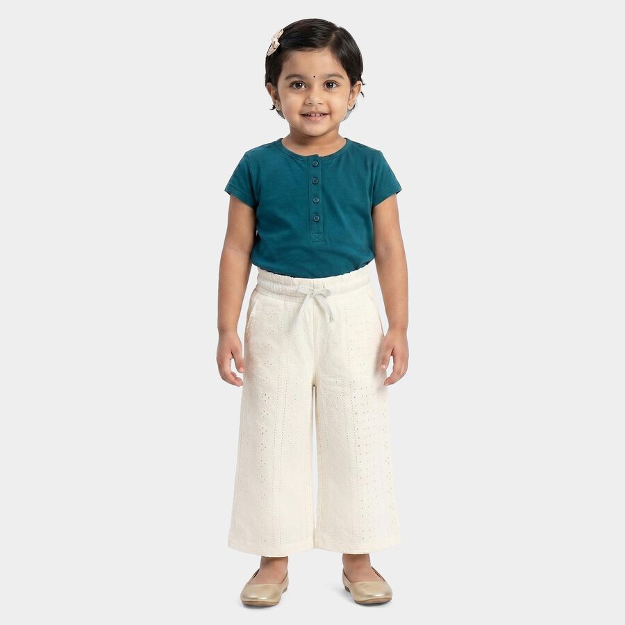 Girls White Palazzo Eyelet Pyjama, सफ़ेद, large