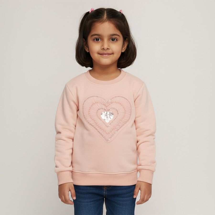 Girls Light Pink Crew Neck Casual Sweatshirt, Light Pink, large image number null