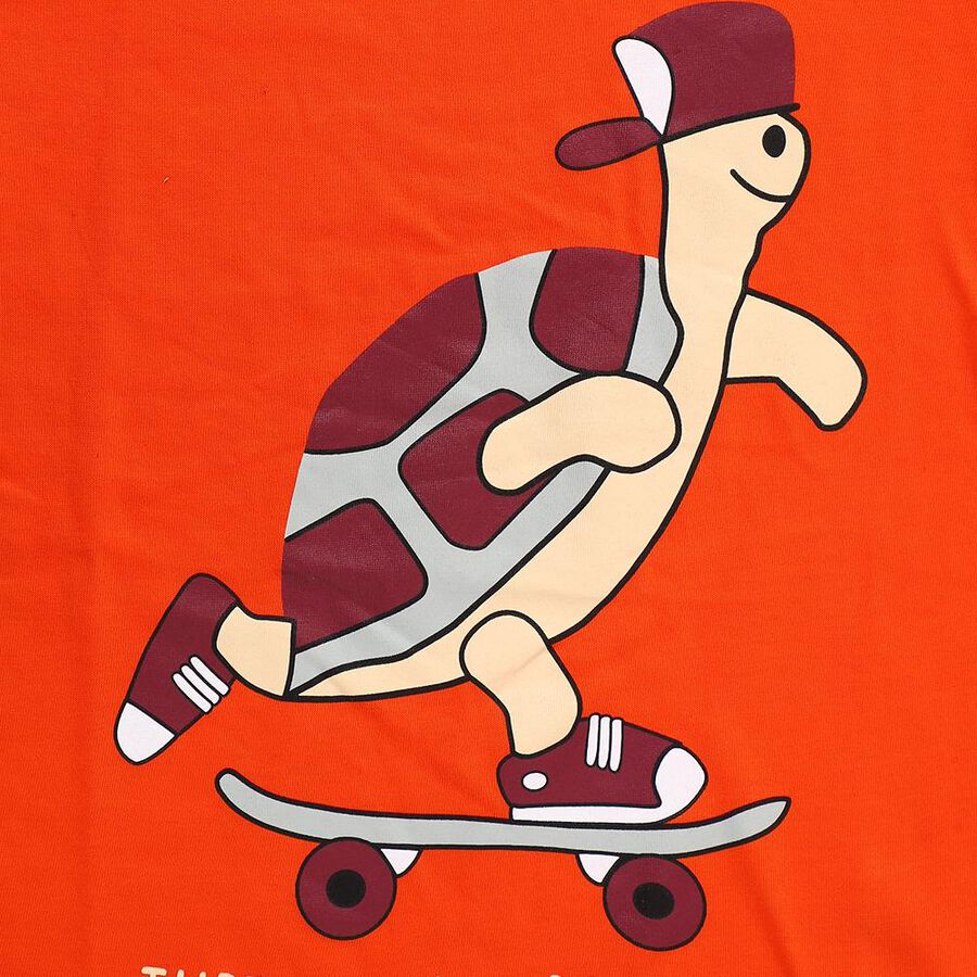 Boys' Bright Vibrant Orange Cotton Crew Neck Casual T-Shirt, Orange, large