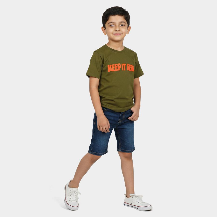 Boys Olive Green Round Neck Regular Boys T-Shirt, ओलिव, large
