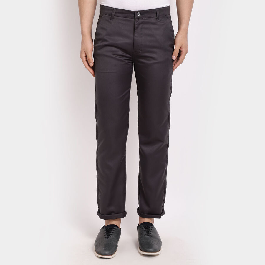 Solid Straight Trousers, Dark Grey, large image number null