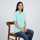 Women's Aqua Collar Neck Pintuck Solid Kurti, Aqua, small