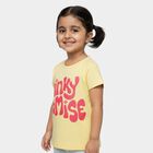 Girls Bright Yellow Cotton Round Neck Casual T-Shirt, पीला, small