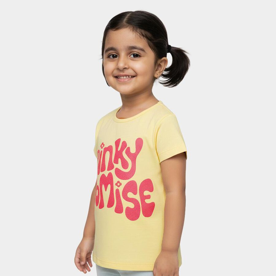 Girls Bright Yellow Cotton Round Neck Casual T-Shirt, पीला, large
