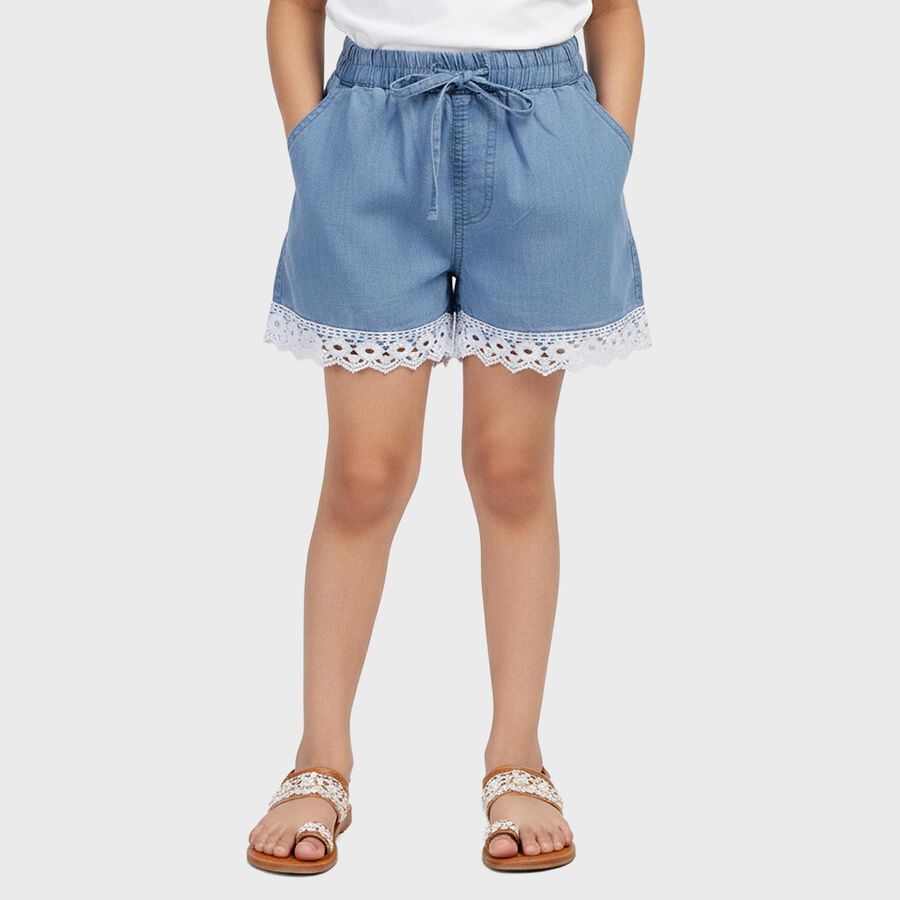 Girls' Shorts, मध्यम नीला, large
