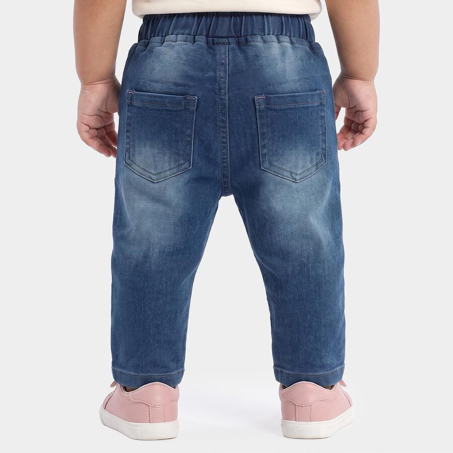 Infants Blue Straight Fit Embroidered Jeans, मध्यम नीला, large