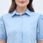 Ladies' 100% Cotton Shirt, Mid Blue, small