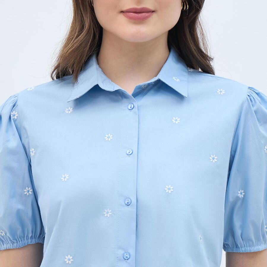 Ladies' 100% Cotton Shirt, Mid Blue, large