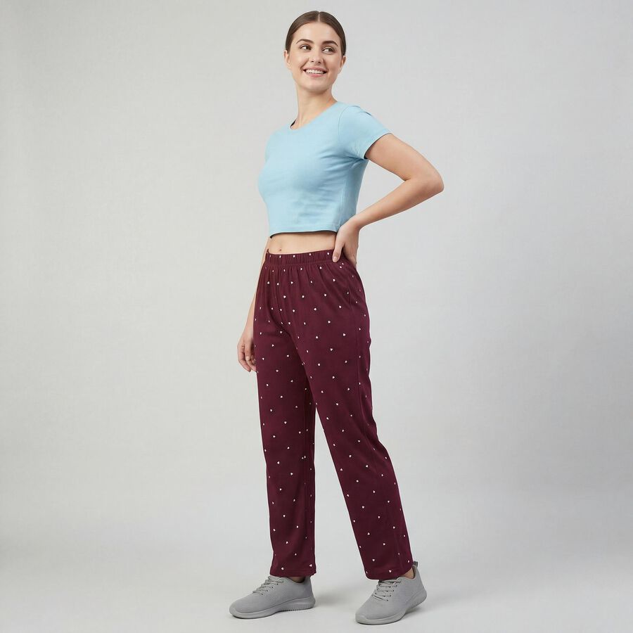 Women's Wine Regular-fit Heart Printed Pyjama, Wine, large