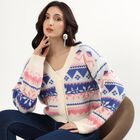 Women's Off-White V-Neck Casual Cardigan, Off White, small