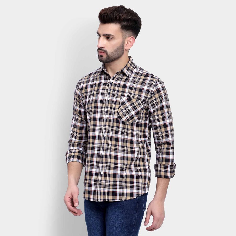 Cotton Checks Casual Shirt, Yellow, large image number null