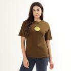 Women's Muted Olive Green Cotton Round Neck Casual T-Shirt, ओलिव, small