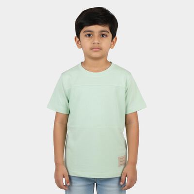 Boys' Light Green Round Neck Textured T-Shirt