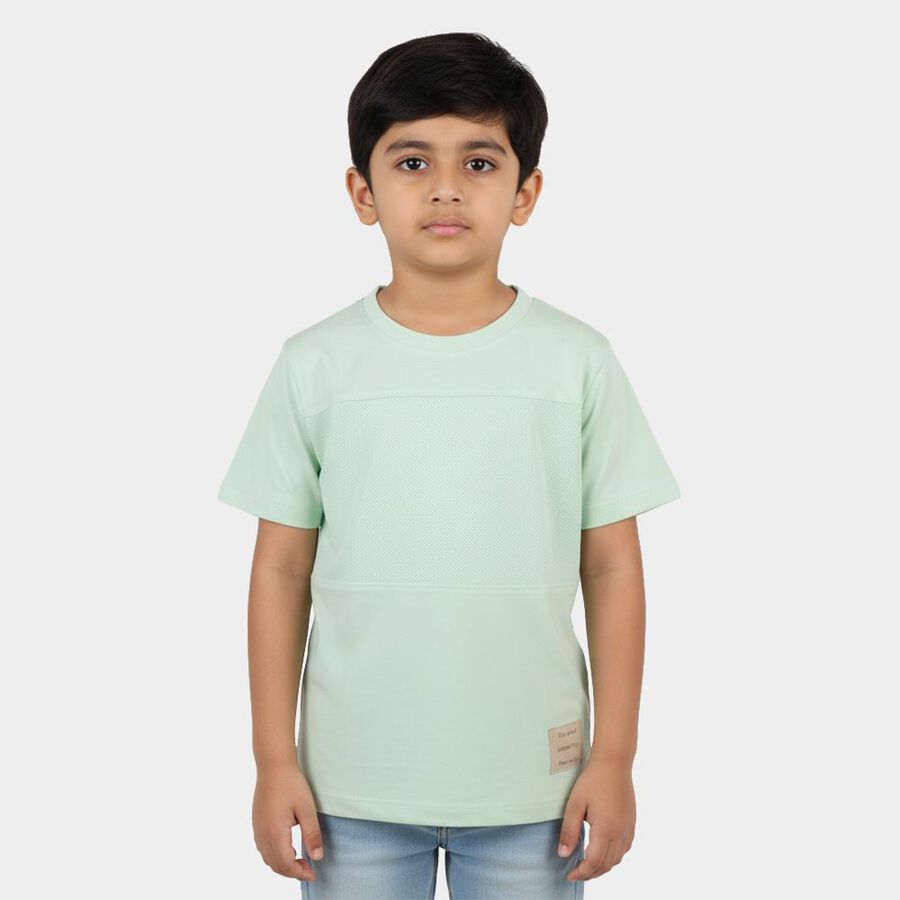 Boys' Light Green Round Neck Textured T-Shirt, Light Green, large