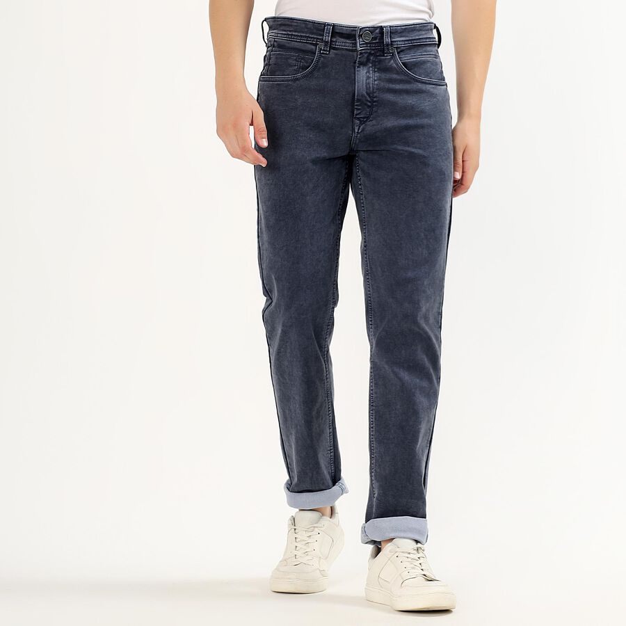 Men's Washed Indigo Slim Fit Jeans, Dark Blue, large