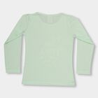 Girls' Light Mint Green Cotton Round Neck Casual Top, Light Green, small image number null