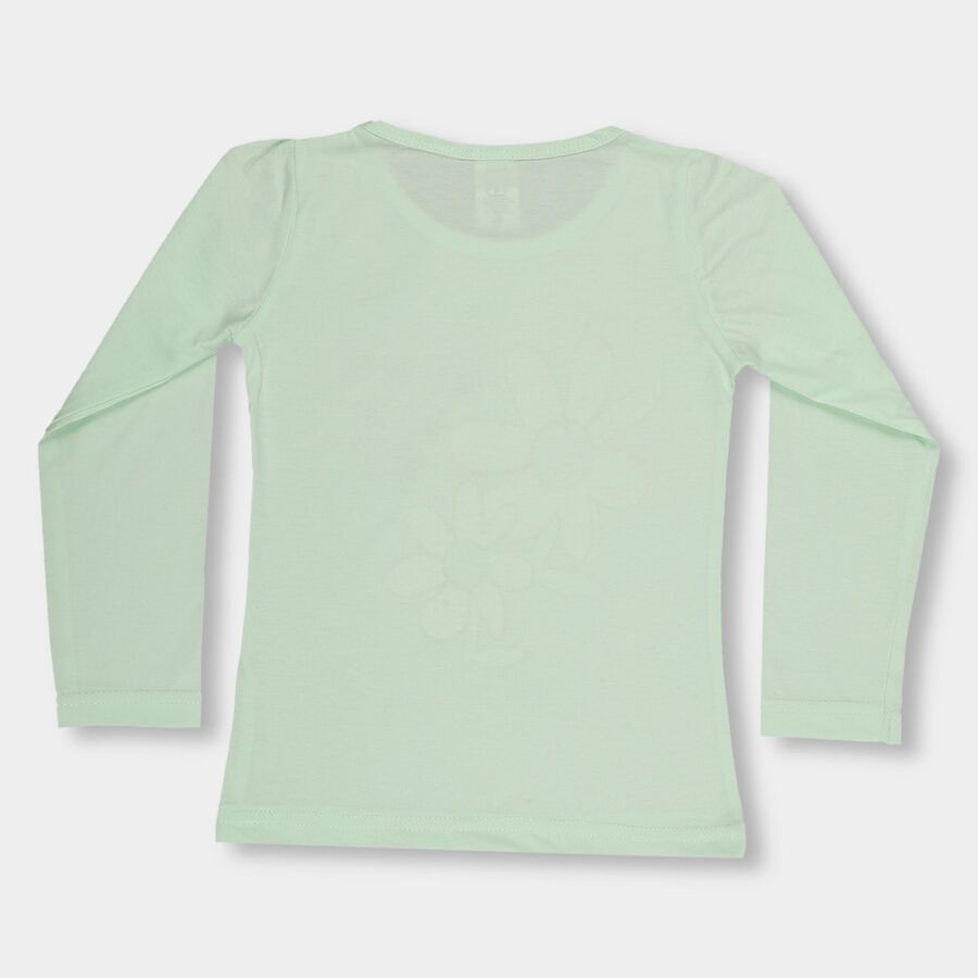 Girls' Light Mint Green Cotton Round Neck Casual Top, Light Green, large image number null