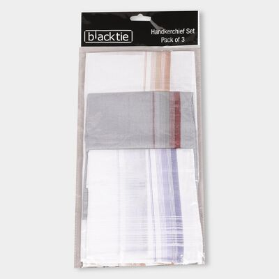 Men's White Cotton Contrast Border Handkerchief Set