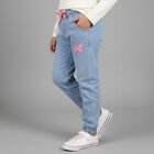 Girls' Mid Blue Elastic Waist Embroidered Jeans, Light Blue, small image number null