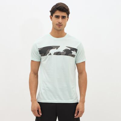 Men's Light Mint Green Crew Neck Graphic T-Shirt