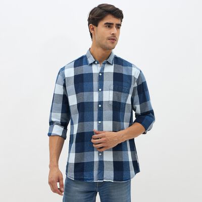 Men's Deep Midnight Navy Blue Cotton Button-Down Casual Shirt