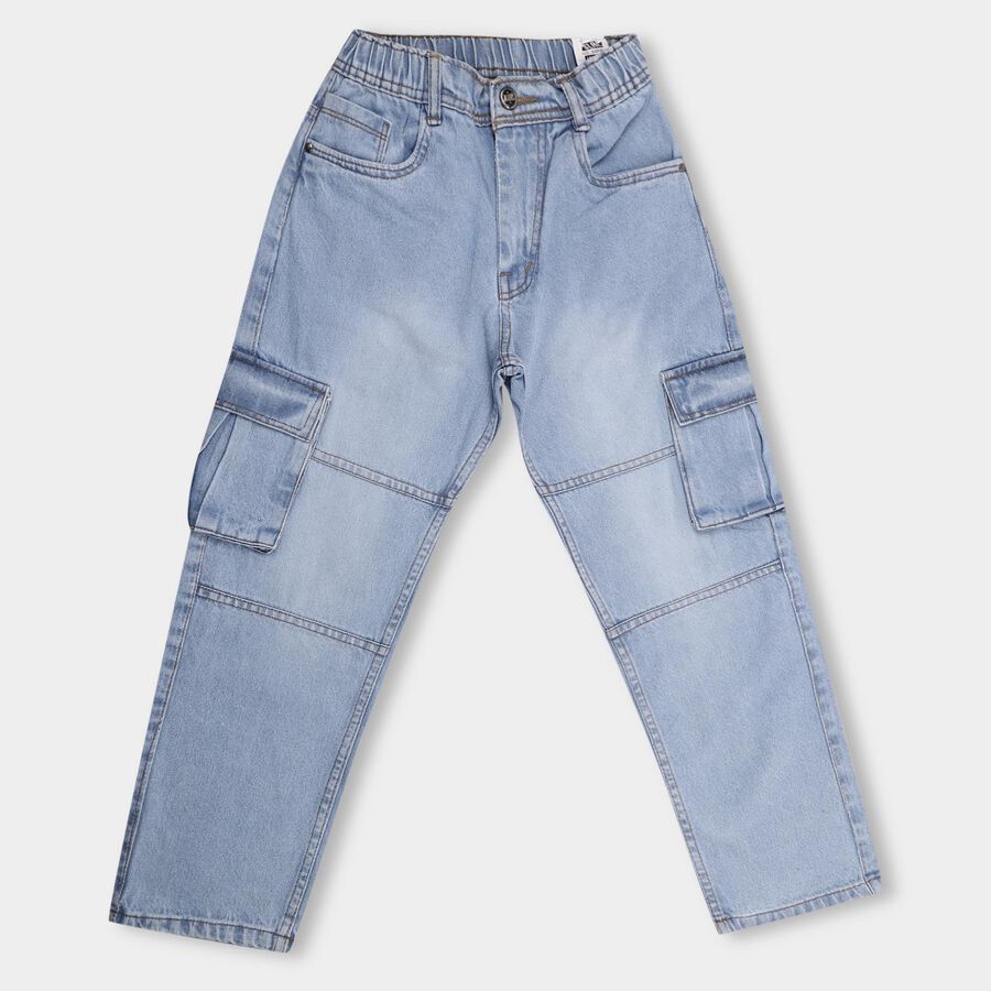 Boys' 100% Cotton Jeans, मध्यम नीला, large image number null