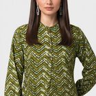Women's Olive Green Mandarin Collar Geometric Kurti, ओलिव, small