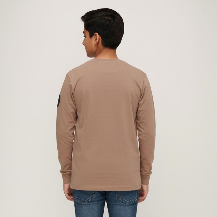 Boys Muted Beige Round Neck Casual T-Shirt, गहरा पीला, large image number null