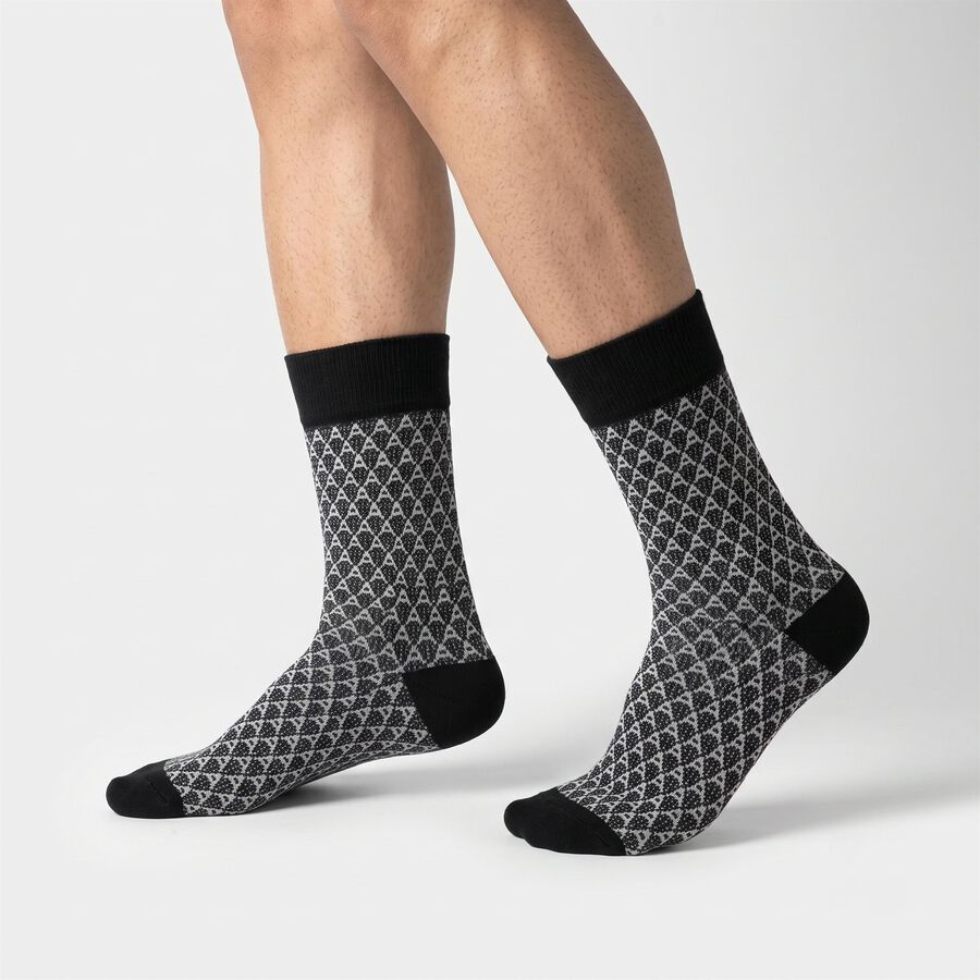 Men's Black Regular Fit Geometric Pack of 1 Socks, Black, large