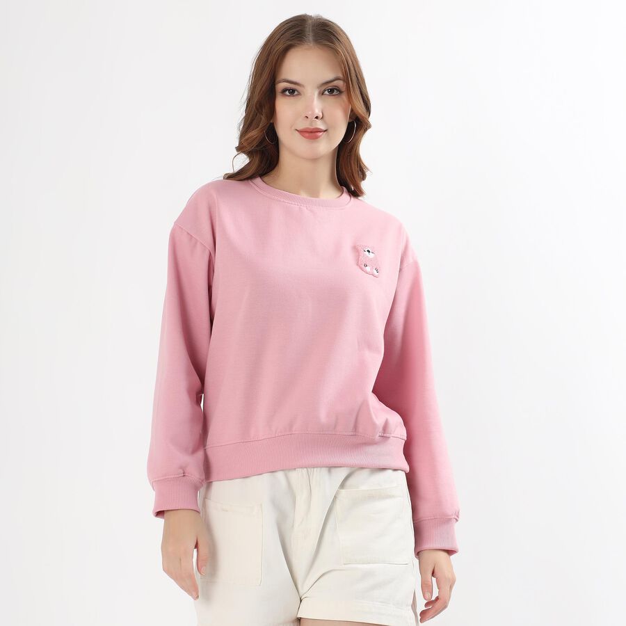 Women's Soft Pink Crew Neck Casual Sweatshirt, Pink, large image number null